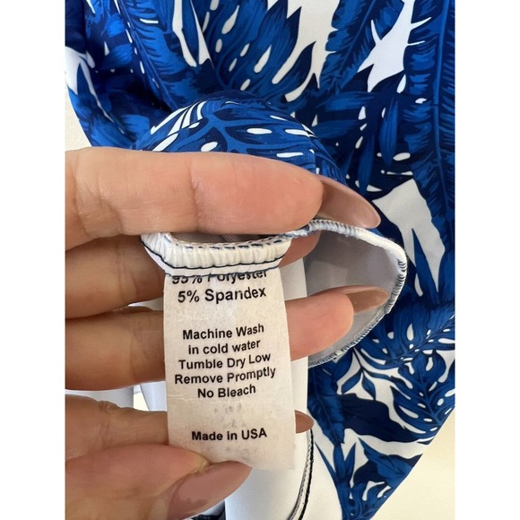 Tina + Jenna Leaf Print Dress XXS Ruffle Hem Sleeveless Blue White Vneck Mini - Picture 8 of 9